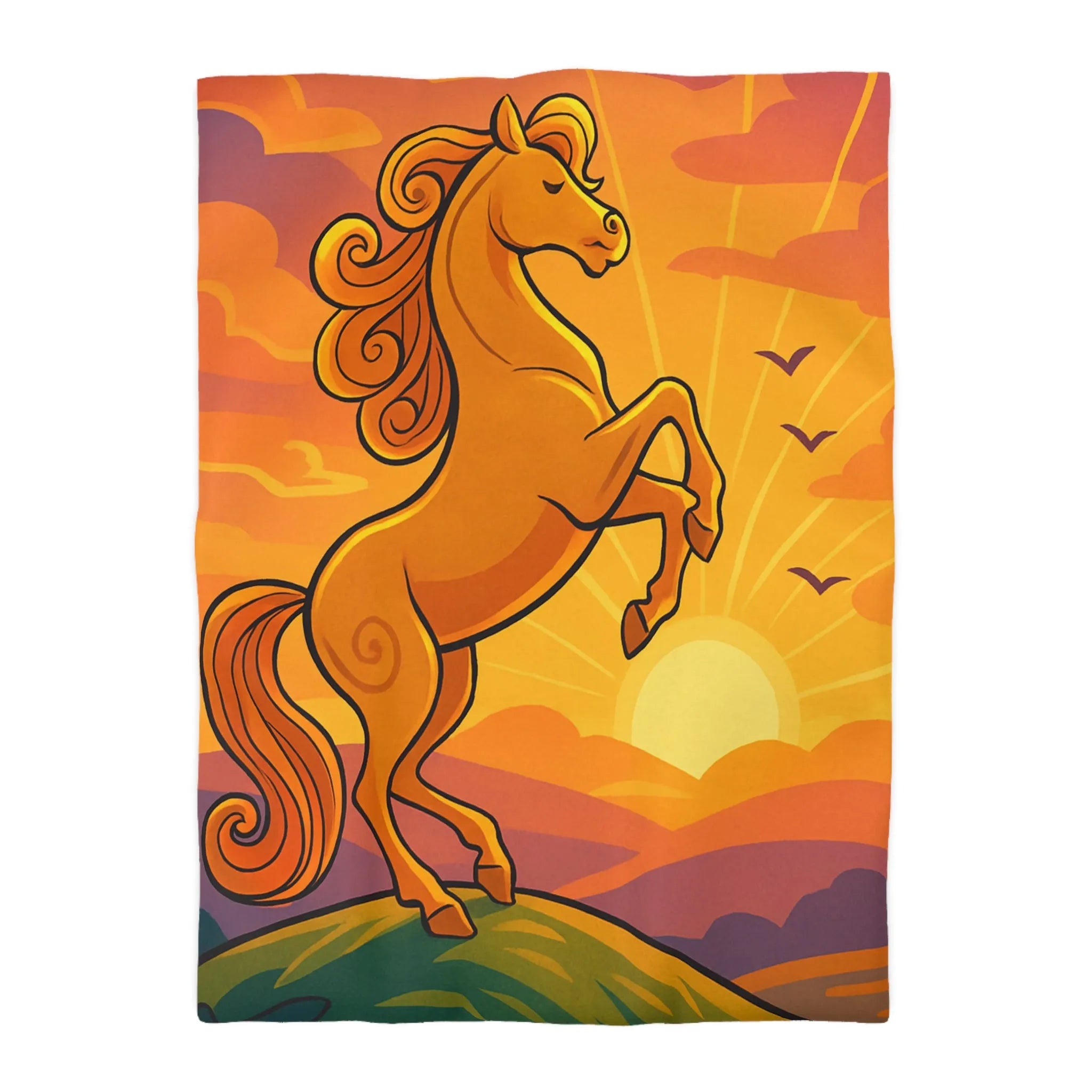 Housse de Couette Équestre Colorée : Cheval Cabré au Coucher de Soleil Artistique