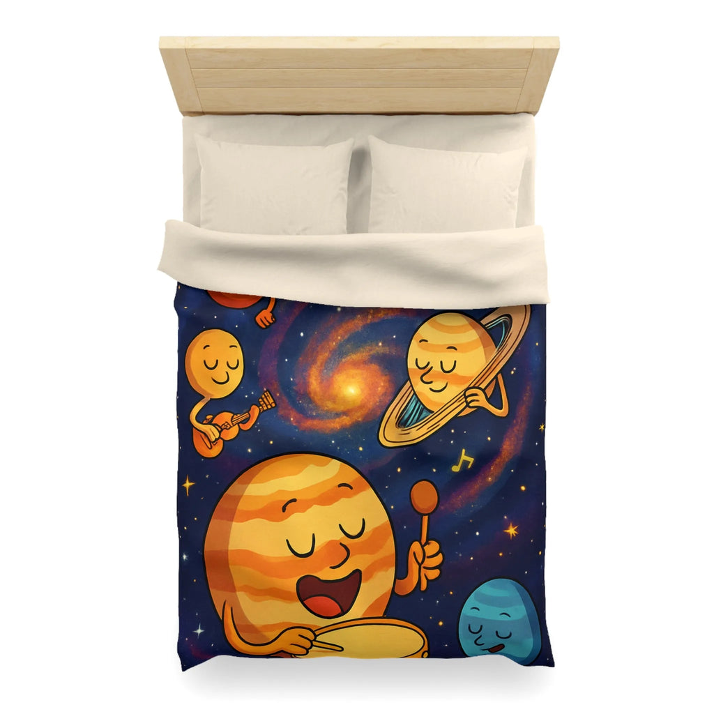 Ensemble joyeux de planètes musiciennes dans l'univers coloré pour housse de couette enfant