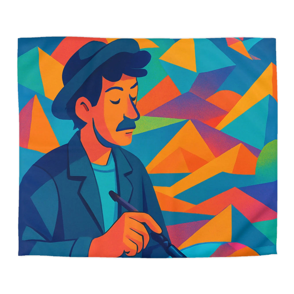 Housse De Couette Artistique Multicolore Avec Paysage Géométrique Et Peintre Créatif