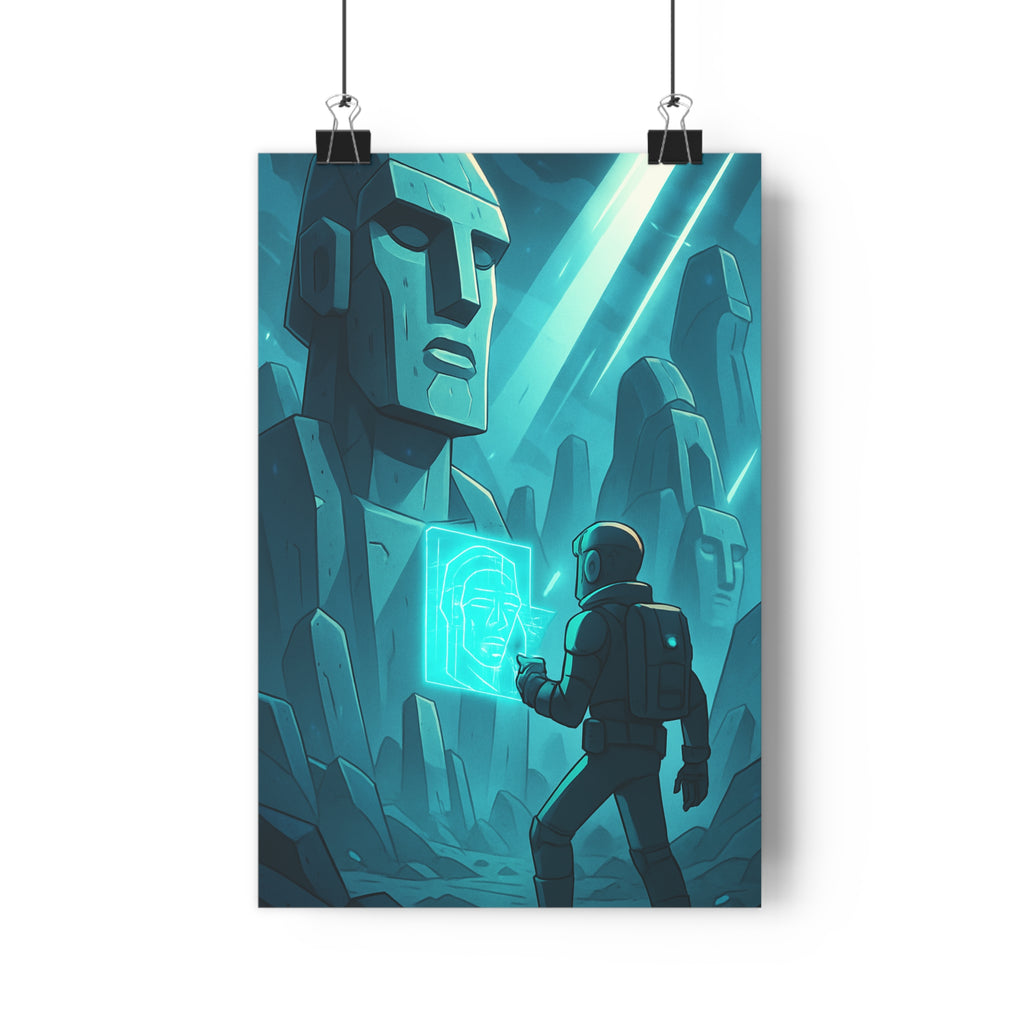 Poster décoratif futuriste bleu vert minimaliste mystérieux chambre salon bureau art contemporain tendance élégant