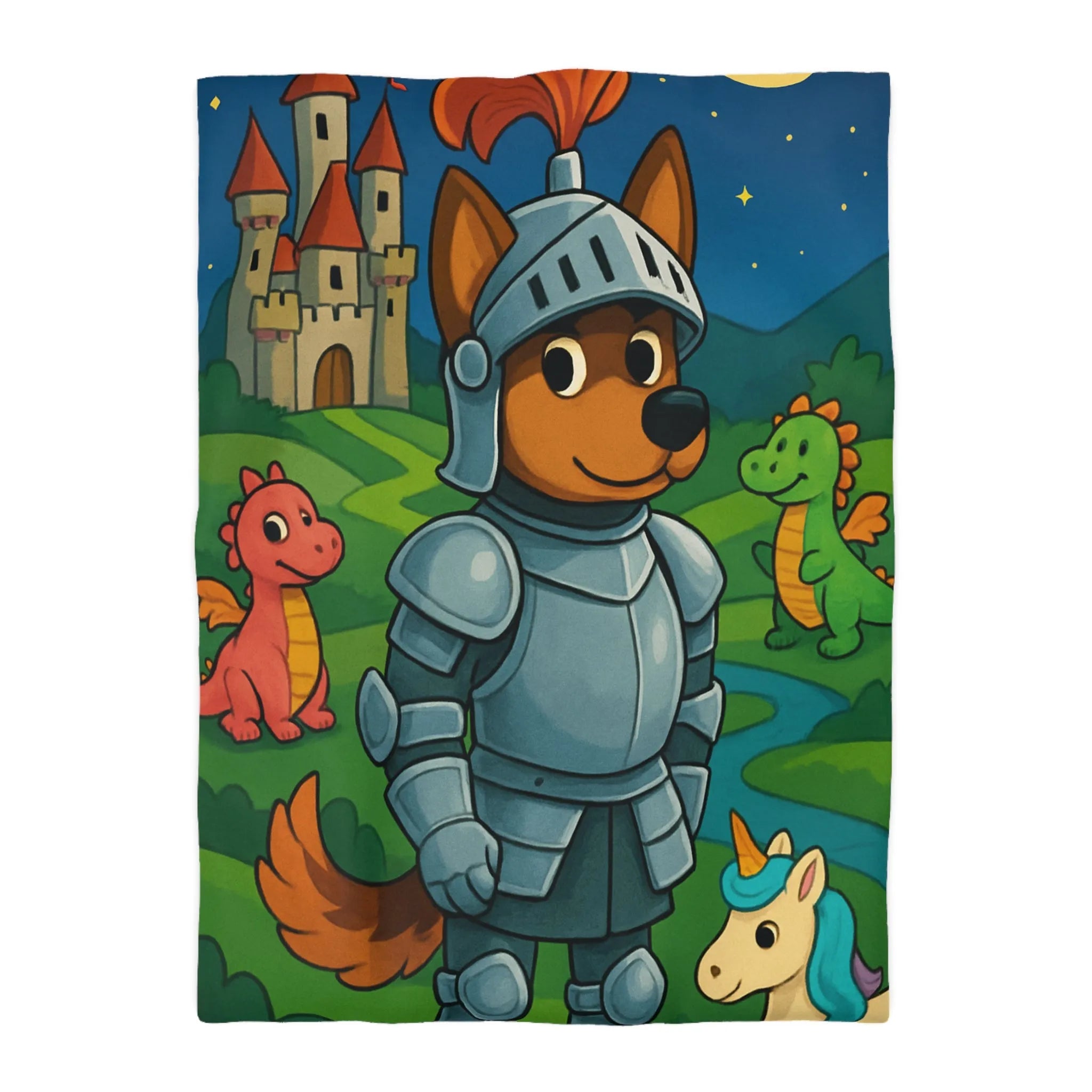 Housse de couette enfant chevalier courageux avec dragon et licorne fantastiques
