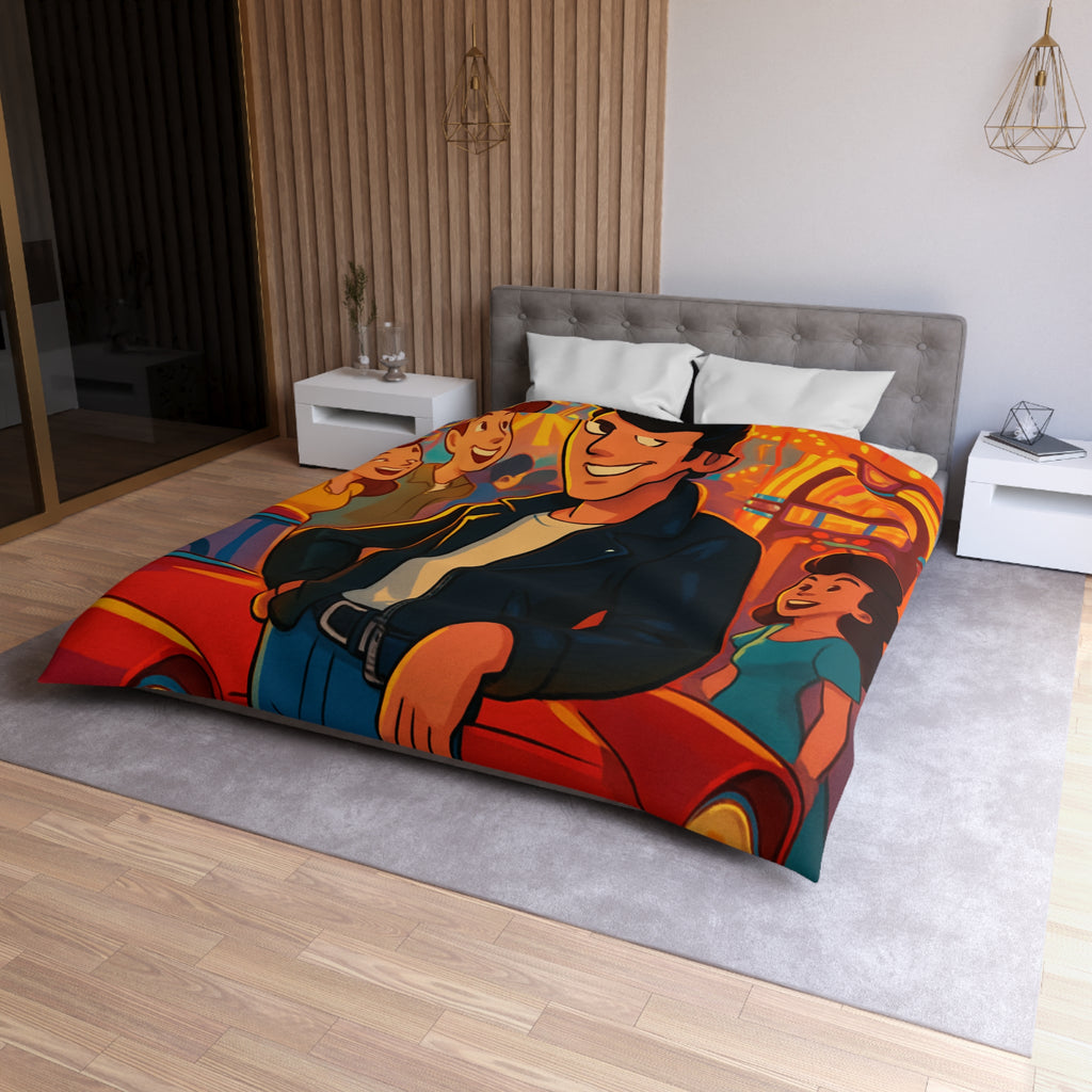 Housse de couette style rétro avec ambiance parc d'attractions colorée et joyeuse