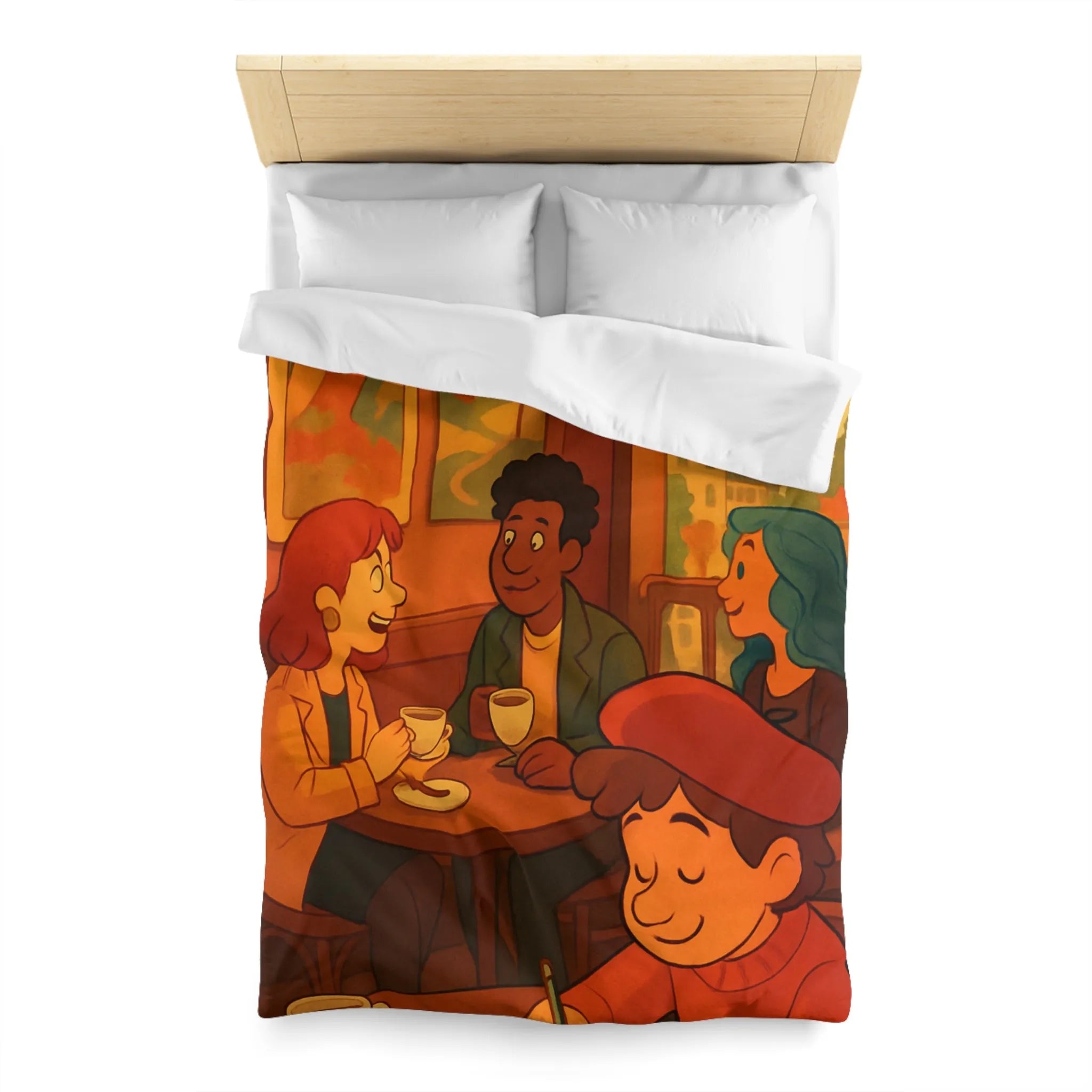 Charmante illustration de café parisien avec vue sur la Tour Eiffel en arrière-plan