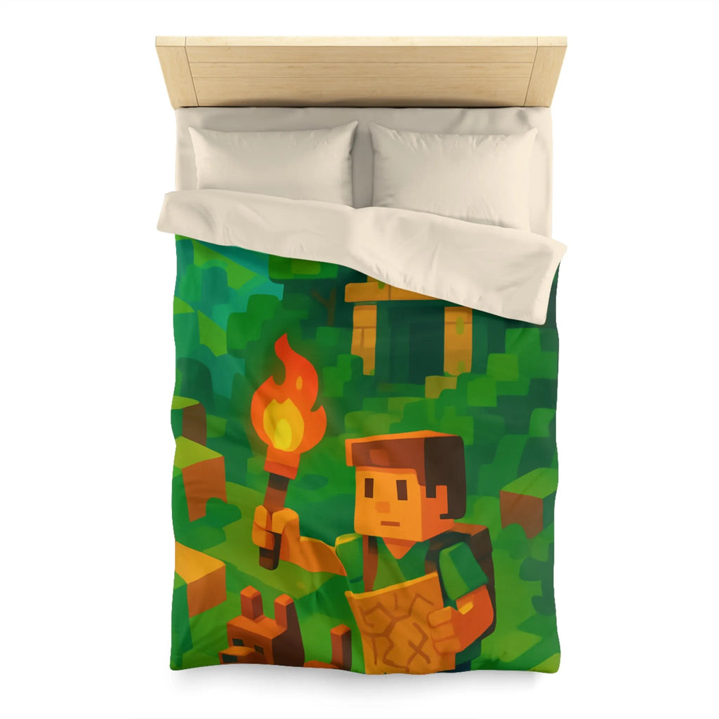 Explorez un monde aventureux et mystique avec cette housse de couette pixelisée géométrique