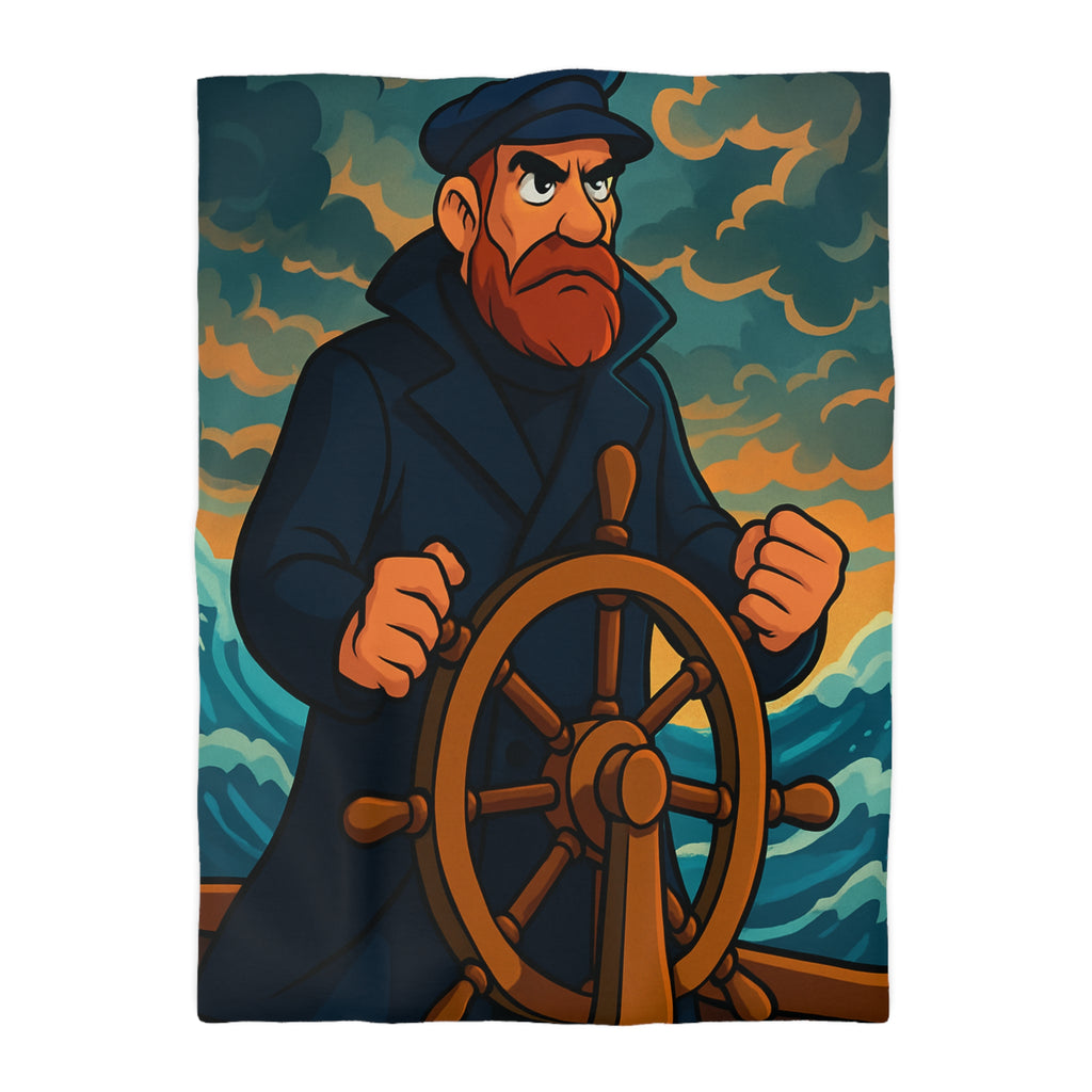 Housse de couette motif marin : capitaine courageux naviguant tempête en mer déchaînée