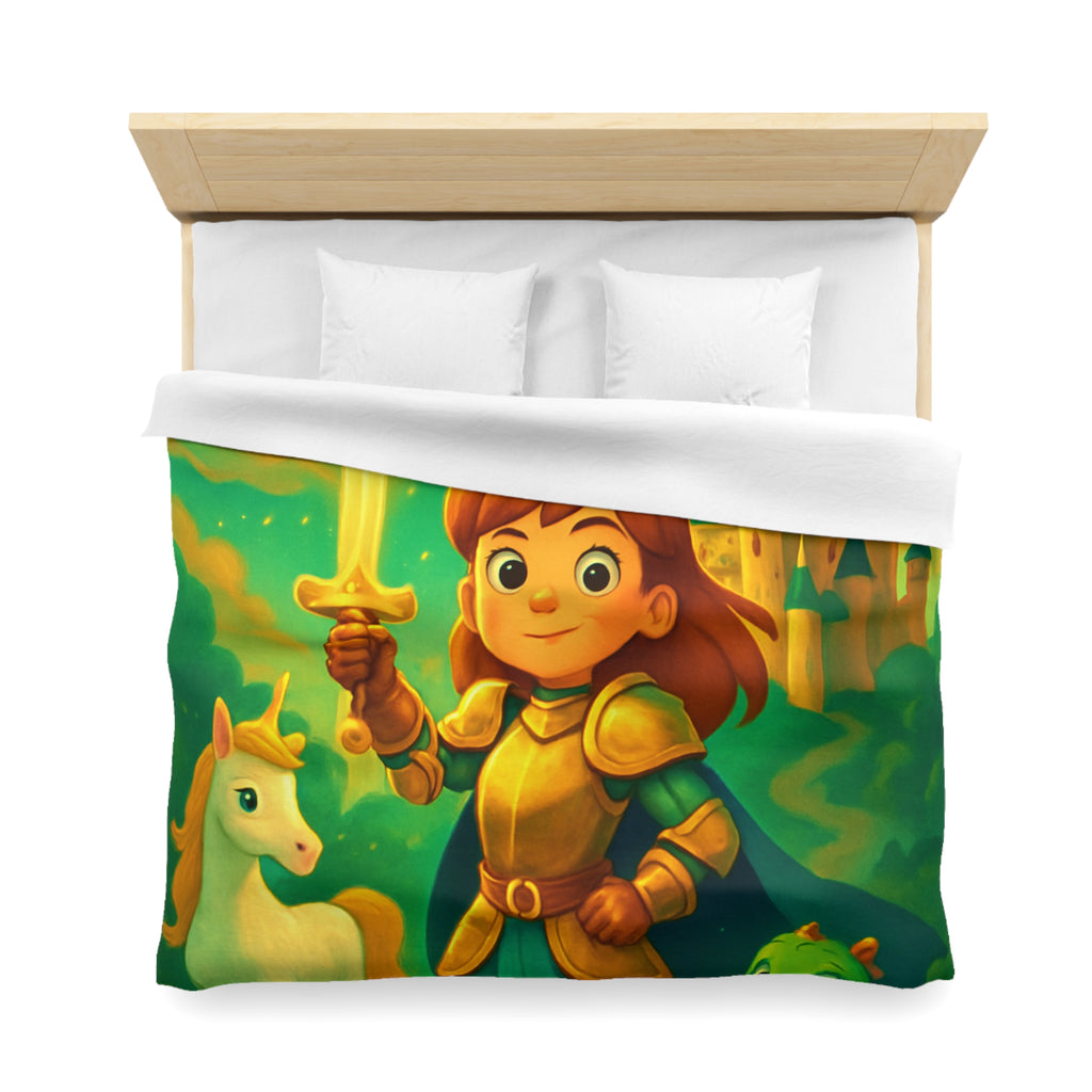 Housse de couette pour enfants avec chevalier, château et animaux fantastiques