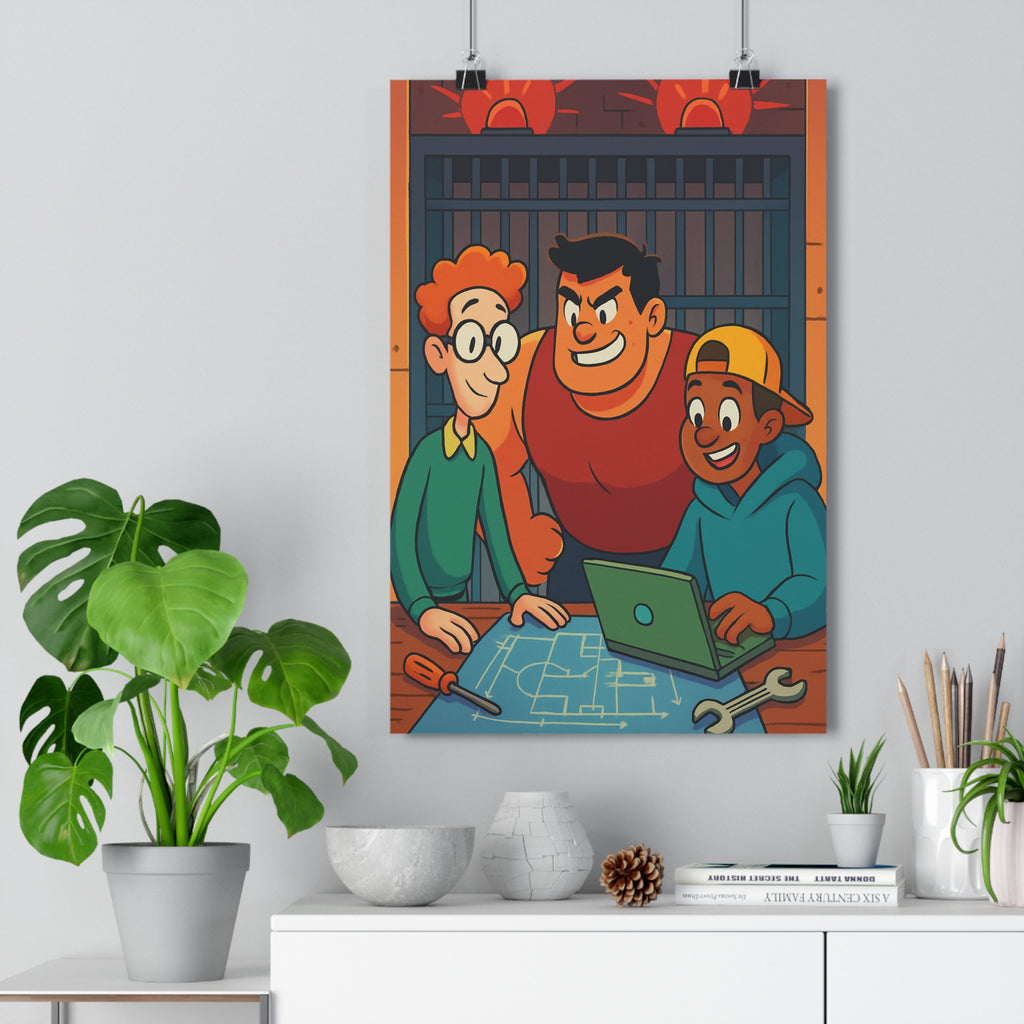 Poster décoratif cartoon couleurs vives évasion plan aventure personnages animation chambre enfant bureau qualité