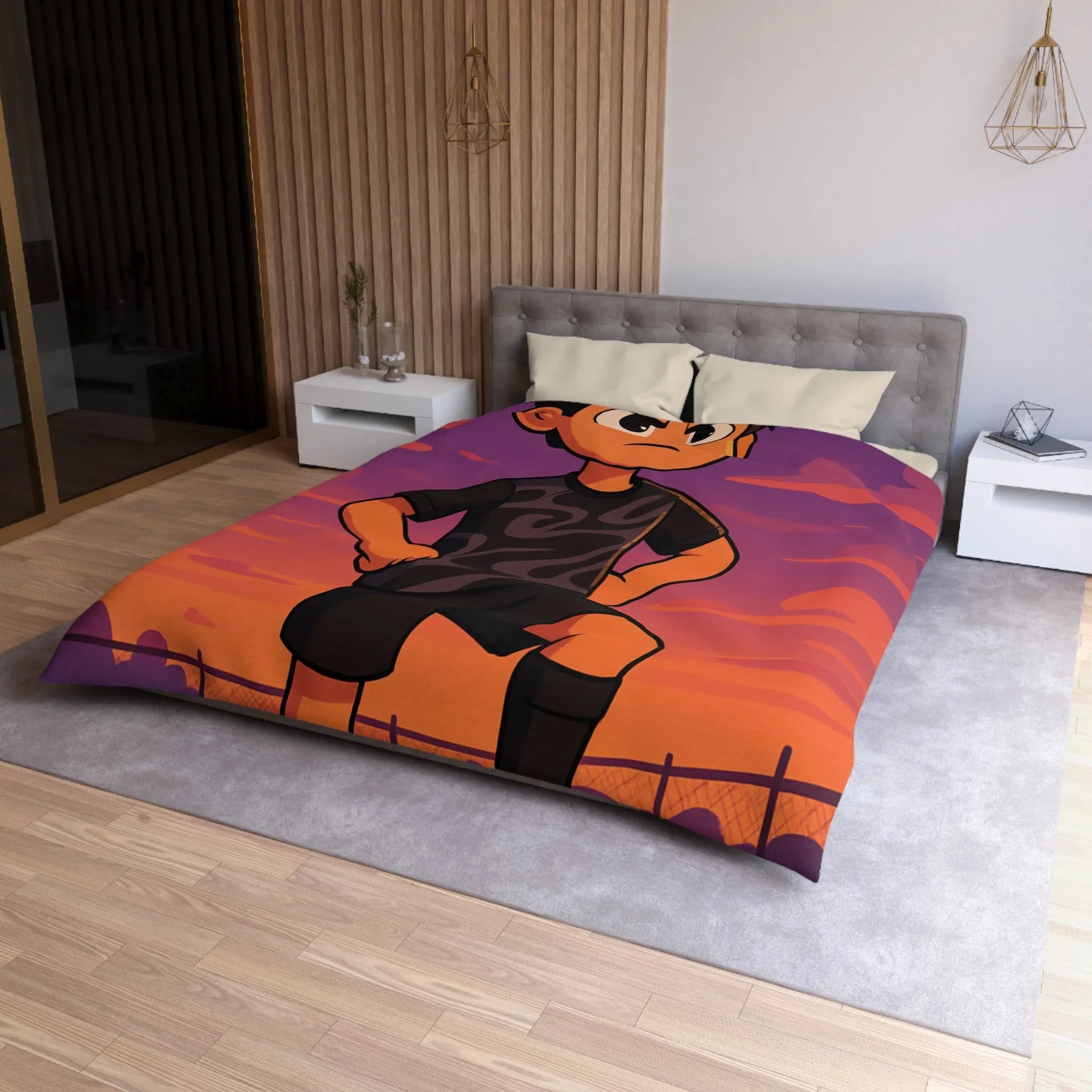 Housse De Couette Enfant Avec Illustration Inspirante Joueur De Football Au Coucher Du Soleil