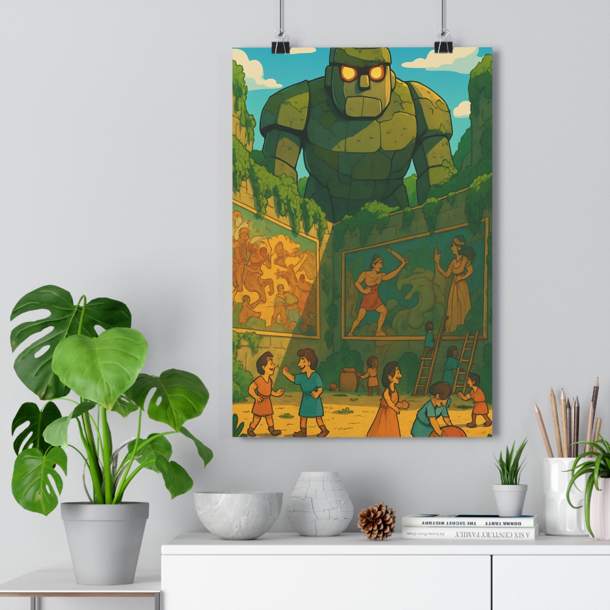Poster décoratif cartoon vert bleu joyeux enfant chambre créatif géant pierre mural fresques nature