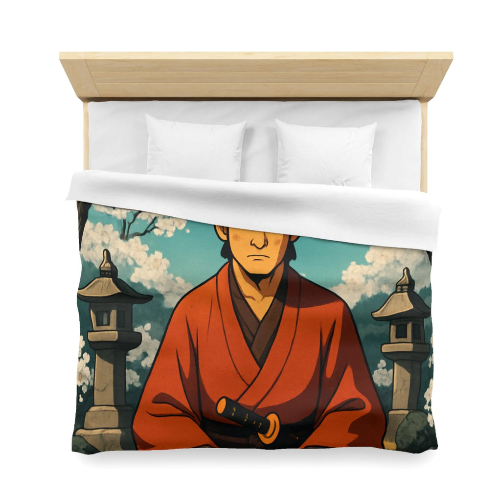 Housse de couette avec design de méditation sereine sous cerisiers en fleurs