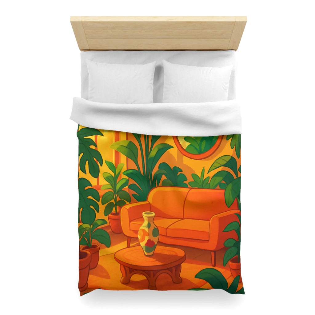 Housse de couette avec motif jungle moderne, ambiance chaleureuse et couleurs éclatantes