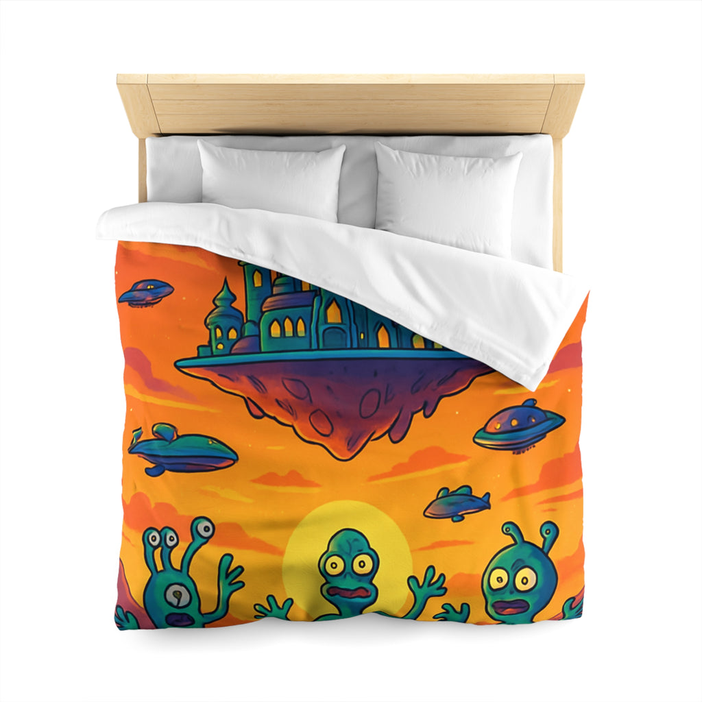 Housse de couette sur thème extraterrestre avec château flottant et OVNI colorés