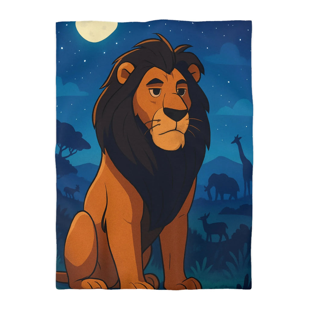 Housse de couette lion majestueux sous lune brillante pour chambre enfant rêveuse et aventurière