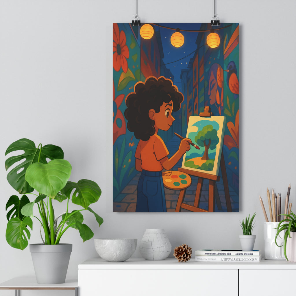 Poster décoratif artistique bohème bleu orange vert salon ambiance chaleureuse créatif tendance 30x46 unique