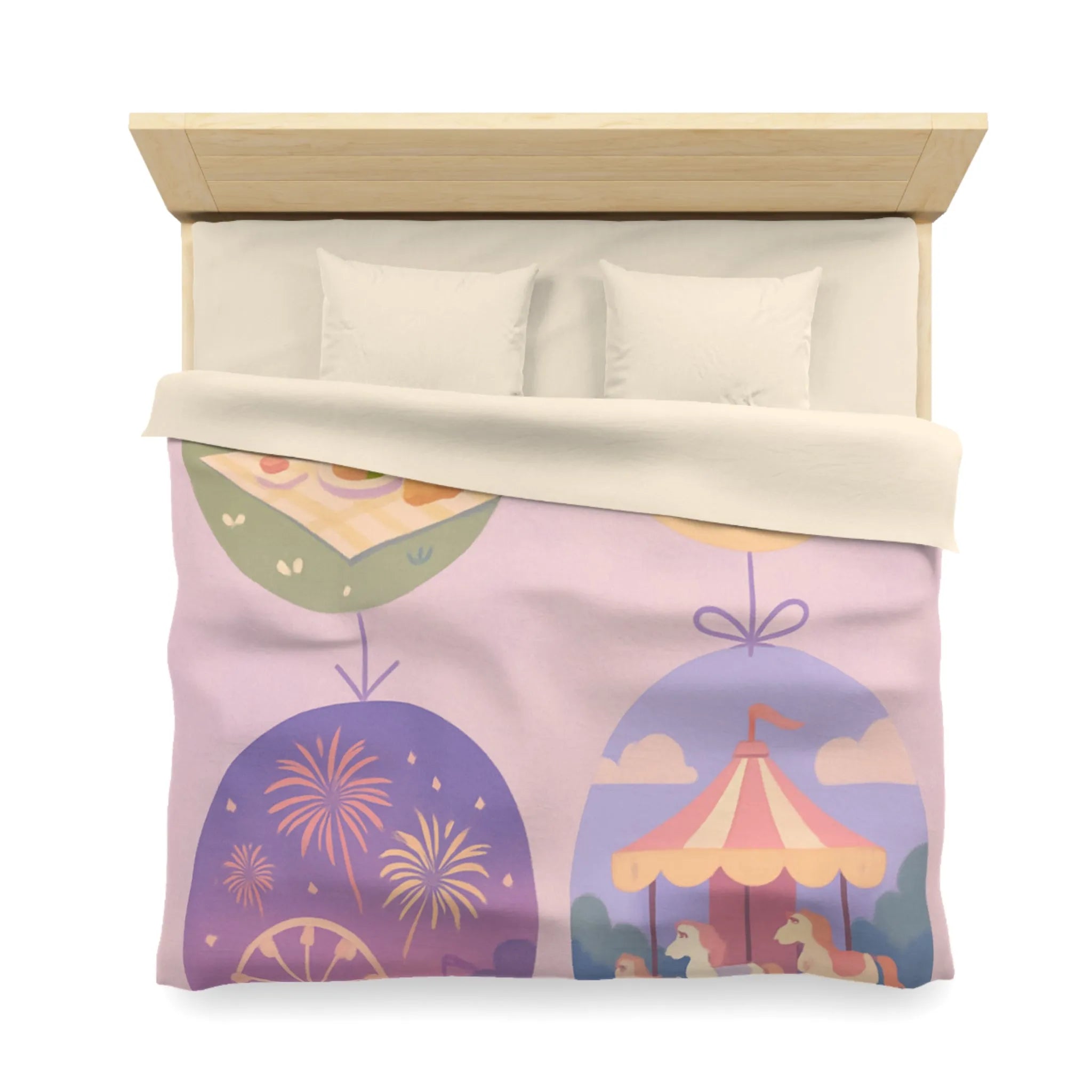 Douce Housse de Couette avec Scènes de Nature et Loisir Pastel Évoquant Sérénité