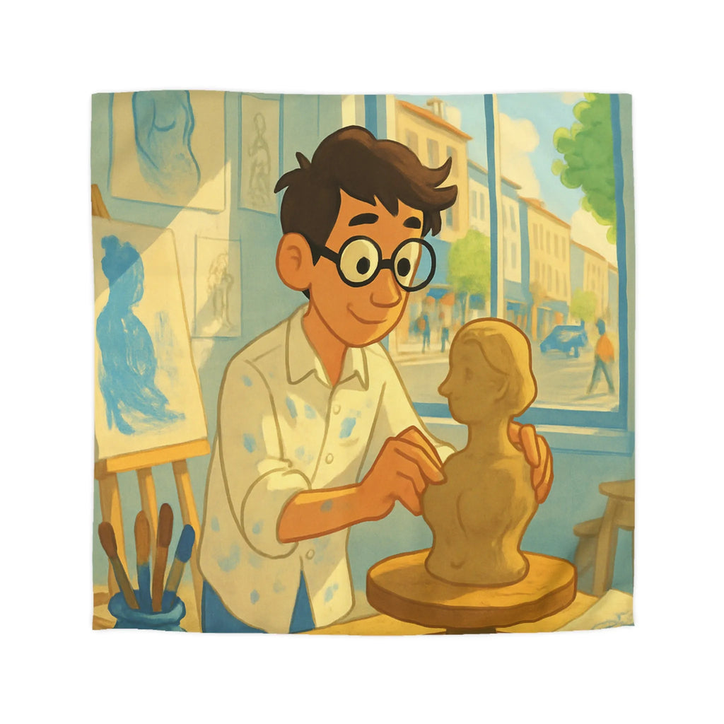 Housse de couette artistique avec design de studio de sculpture lumineusement coloré