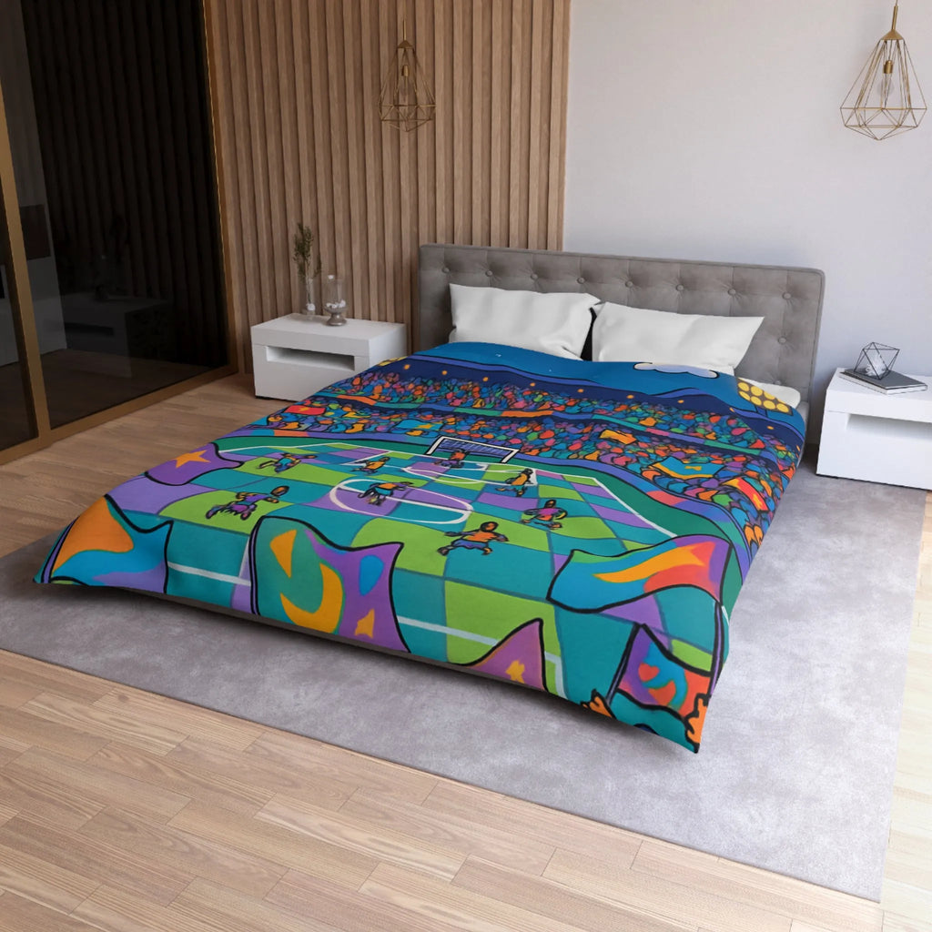 Housse de couette colorée avec motif de stade de football sous ciel étoilé