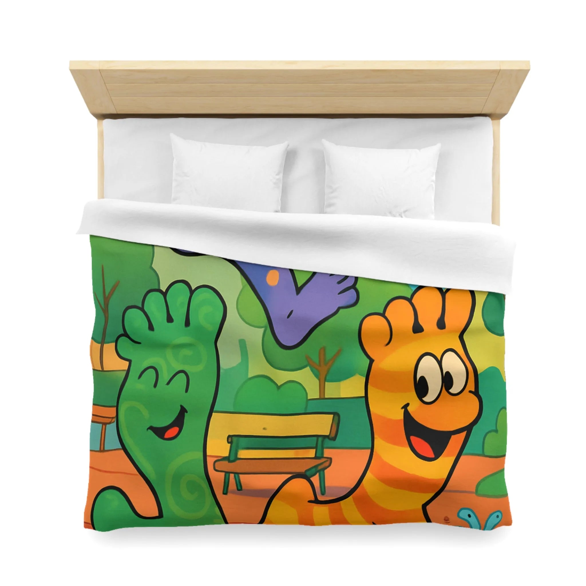 Housse de couette ludique avec motifs pieds colorés dans un parc joyeux urbain