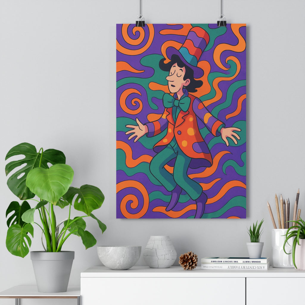 Poster décoratif psychédélique violet orange vert surréalisme énergique fantaisie salon chambre 30x46 design tendance