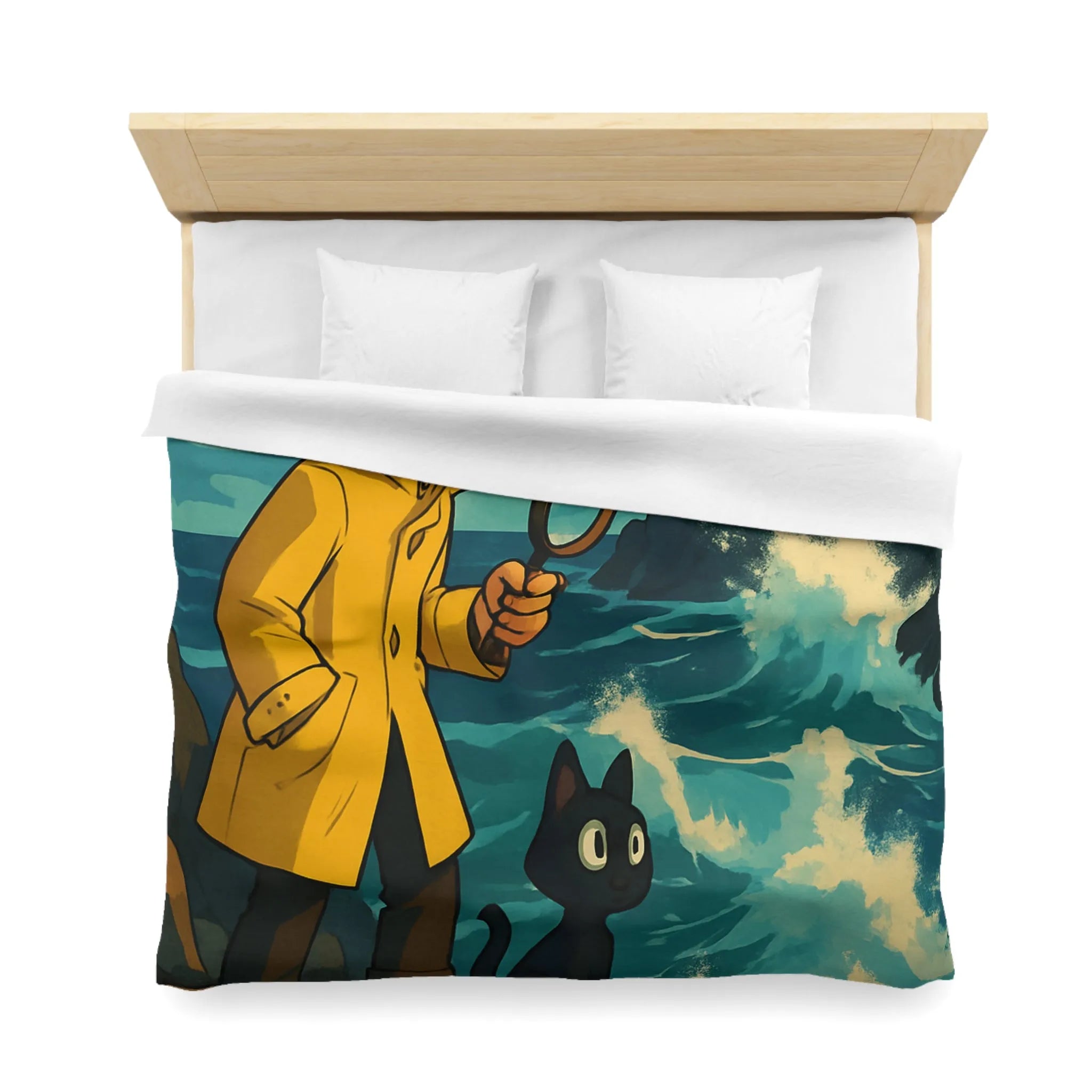 Housse de Couette Aventure Enfantine avec Phare, Océan et Chat Mystérieux