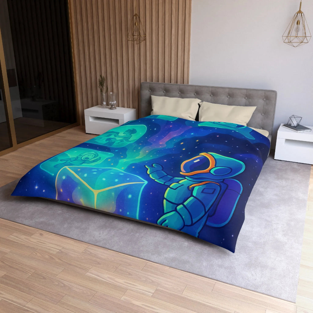 Housse de Couette Galaxie Enfant Rêveur avec Espace, Astronaute et Cube Mystique