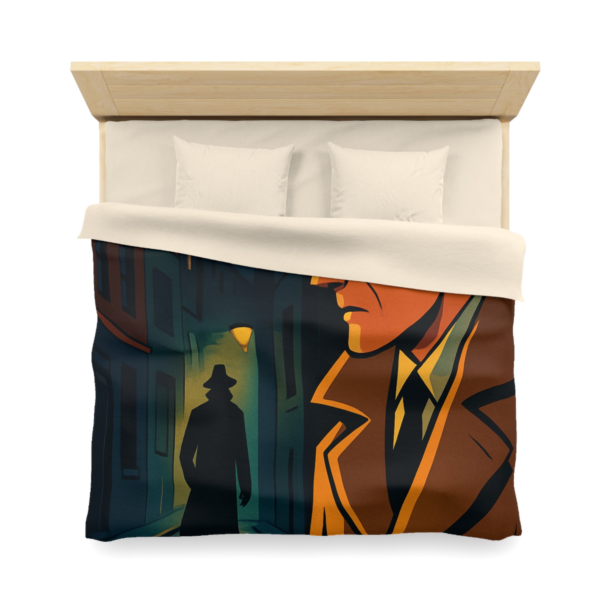 Housse de couette vintage style détective film noir avec scène de rue mystérieuse