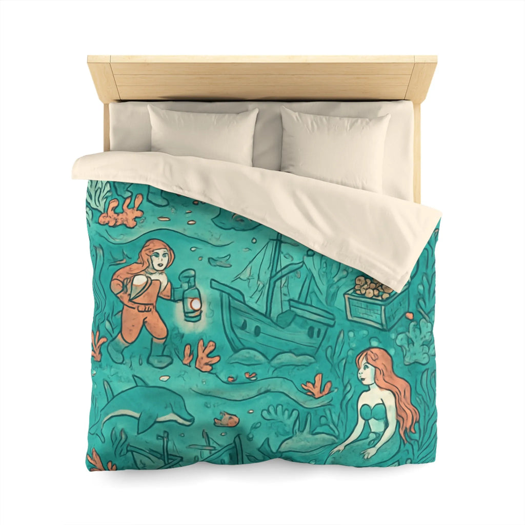 Dreamy Mermaid Enchantment: Diver's Exploration of Underwater World Bedding Delight for Kids