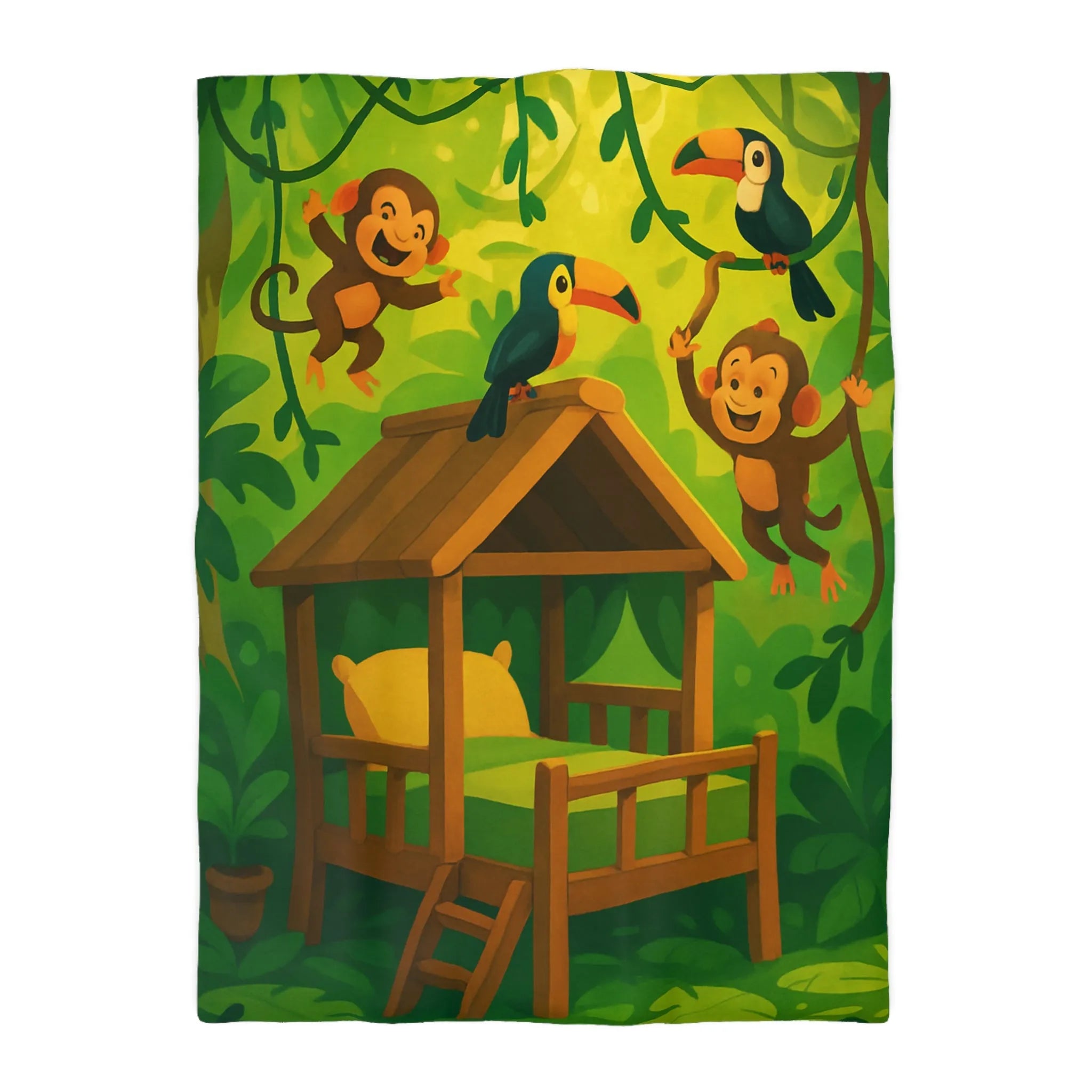 Housse de couette jungle avec singes et toucans pour chambre d'enfant colorée