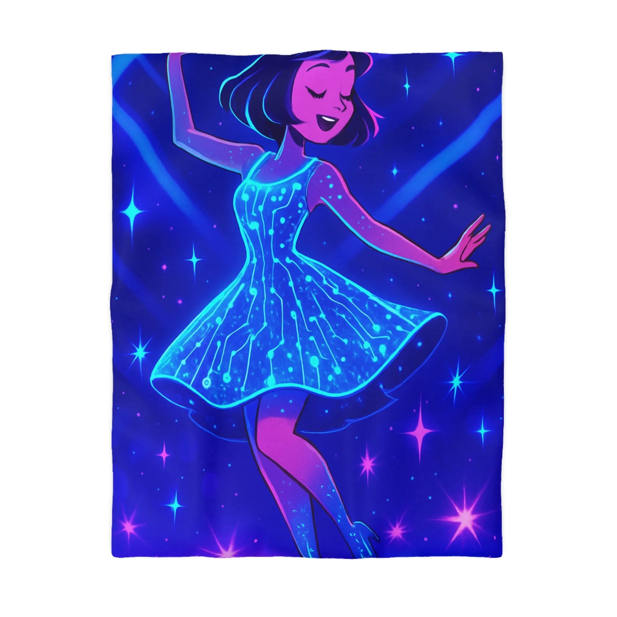 Éblouissante danseuse aux lumières néon sur piste étoilée housse de couette unique