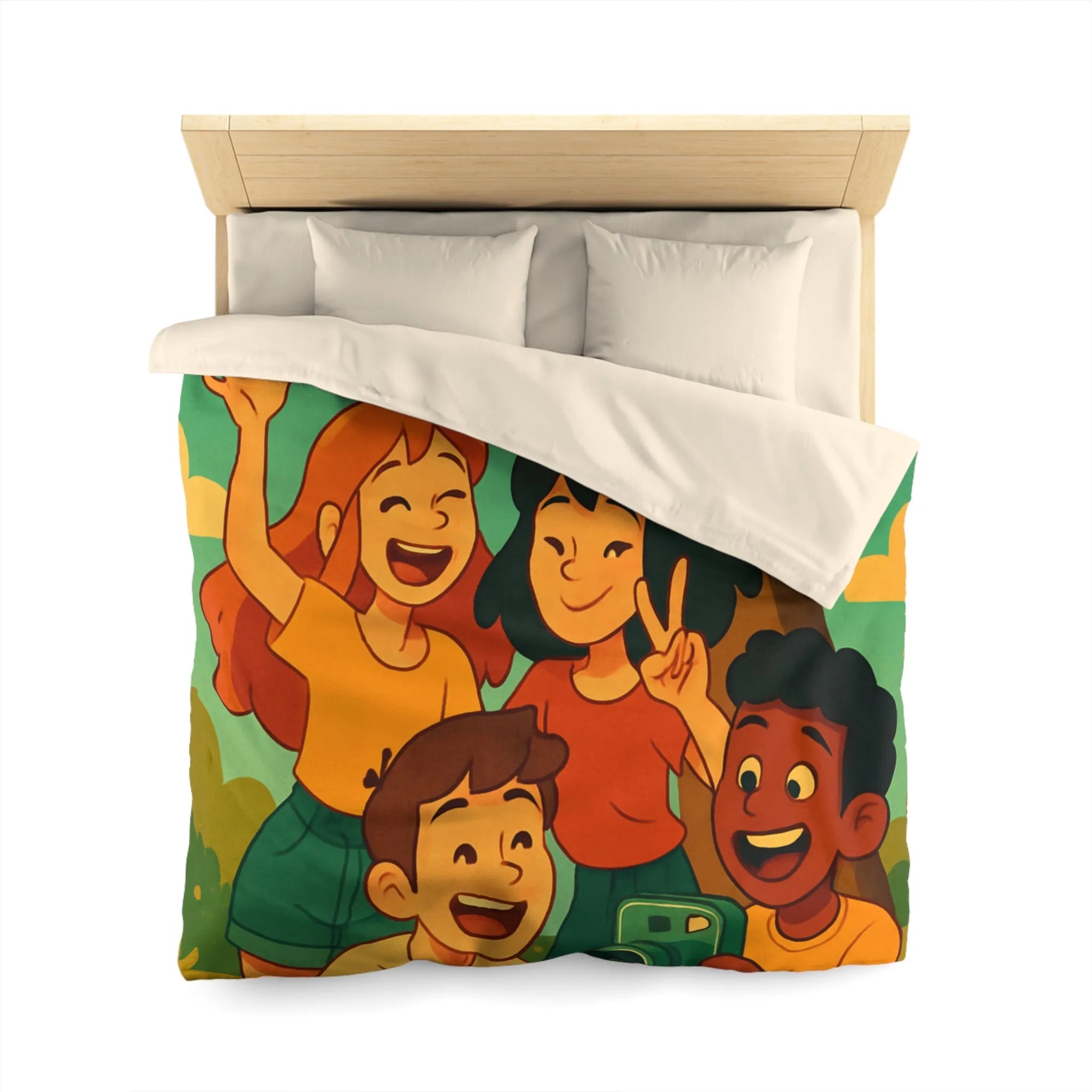 Housse de Couette Enfants Arborant Motif Nature et Joie Automnale Avec Polaroids