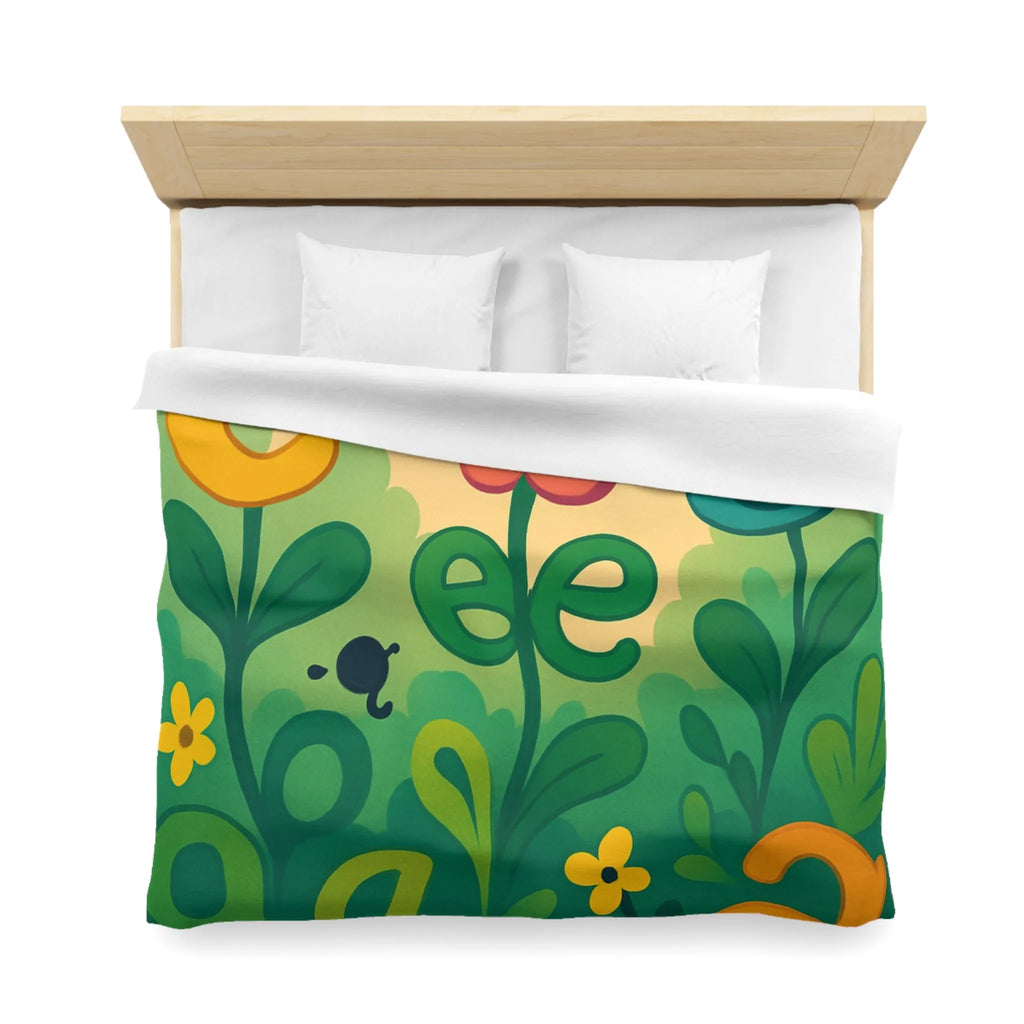 Housse de couette colorée avec lettres et fleurs pour chambre d'enfant joyeuse