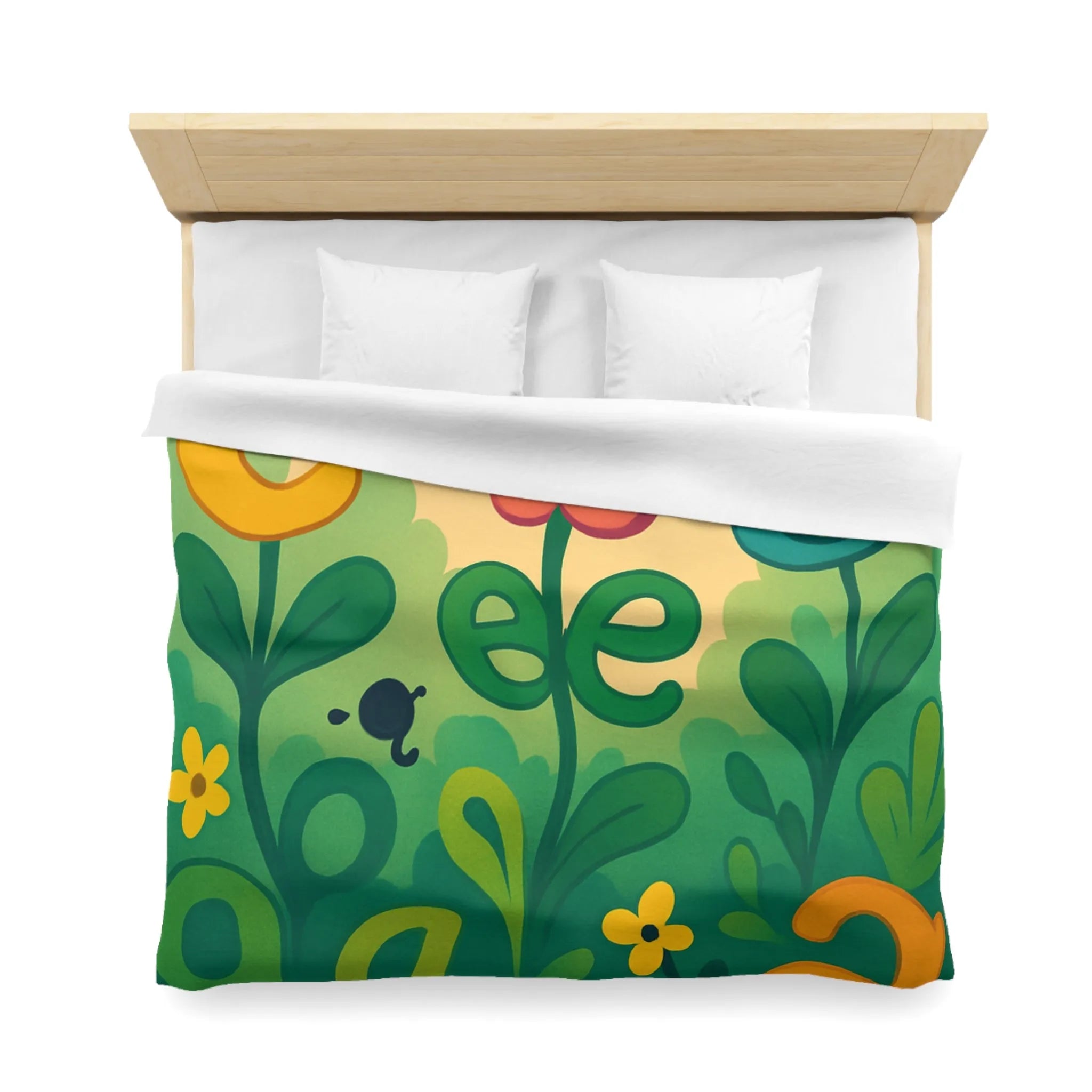 Housse de couette colorée avec lettres et fleurs pour chambre d'enfant joyeuse
