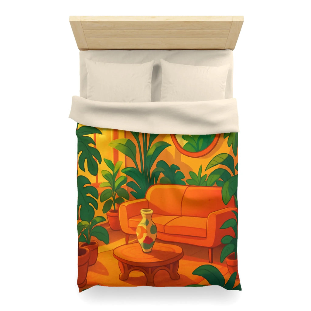 Housse de couette avec motif jungle moderne, ambiance chaleureuse et couleurs éclatantes