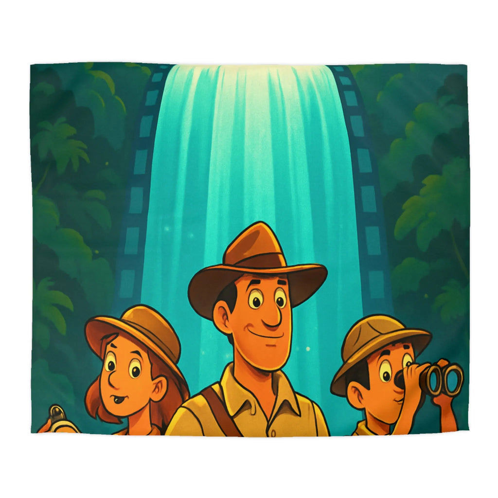 Housse de Couette Aventure Jungle Cascade Éclatante Exploration Famille Style Dessin Dessiné