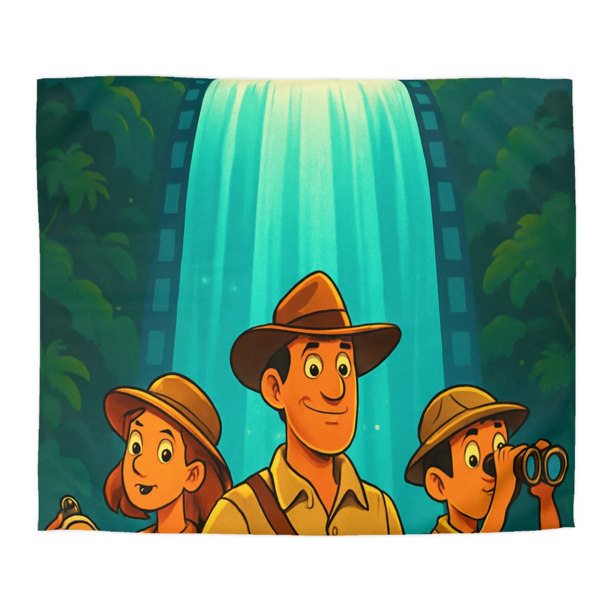 Housse de Couette Aventure Jungle Cascade Éclatante Exploration Famille Style Dessin Dessiné