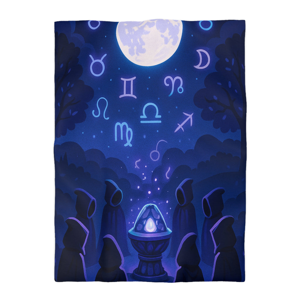 Housse de couette mystique avec symboles zodiacaux et lune pour ambiance ésotérique