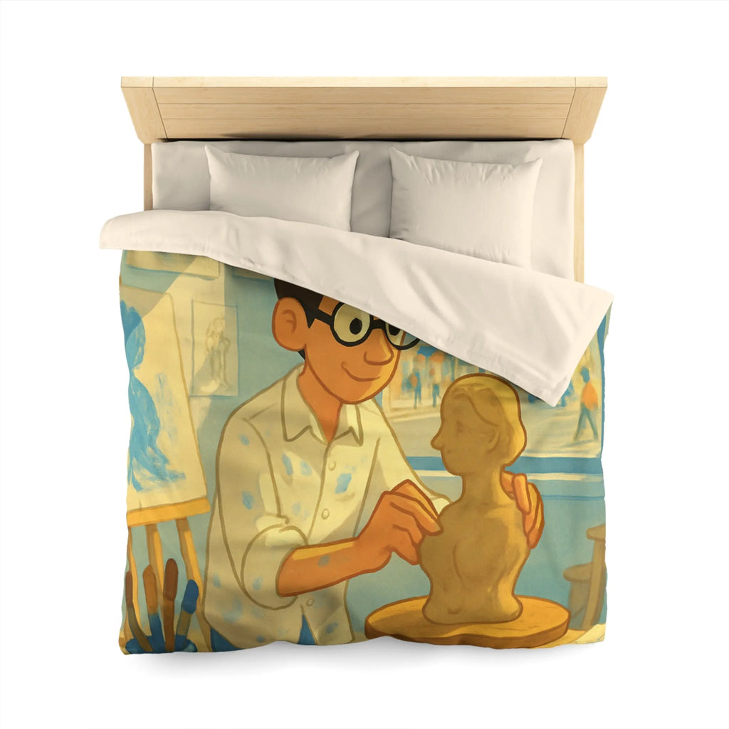 Housse de couette artistique avec design de studio de sculpture lumineusement coloré