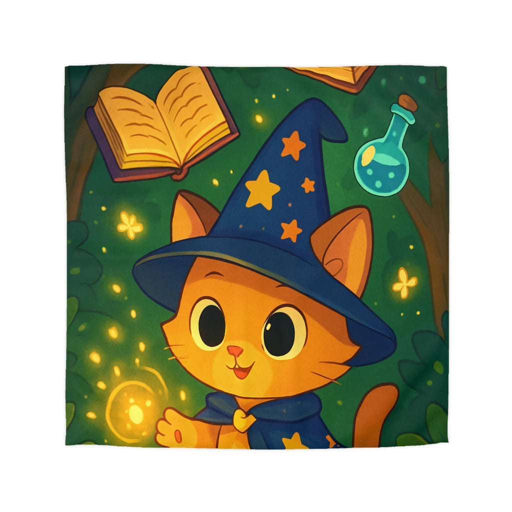 Housse de couette magique pour enfants avec chaton sorcier et forêt enchantée