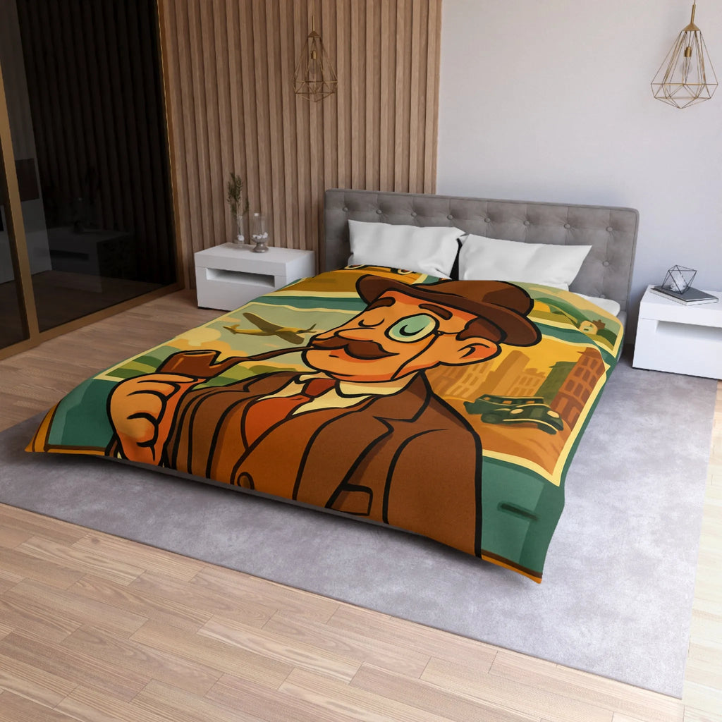 Élégant Gentleman Vintage avec Moustache et Monocle devant Affiches de Voiture et Avion