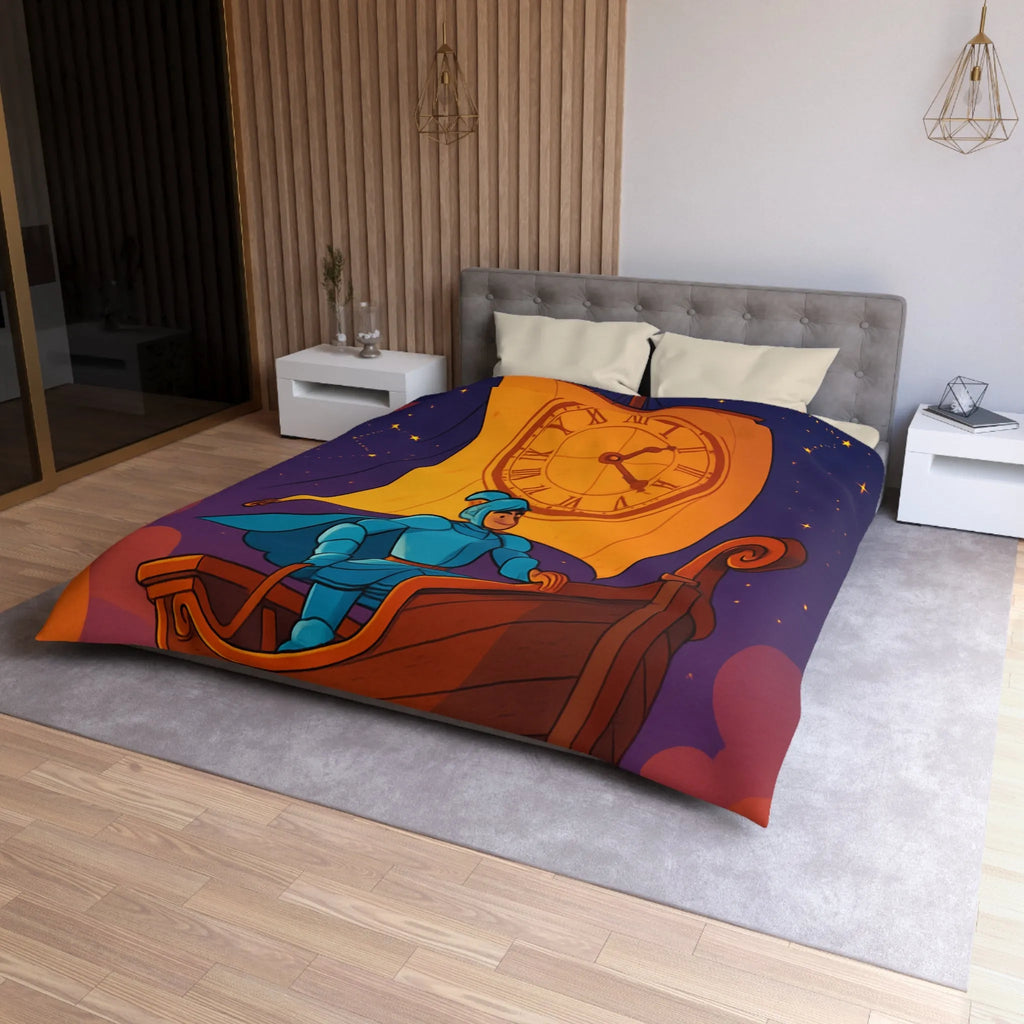 Housse de couette enfant rêveur : chevalier voyageant à travers le cosmos étoilé