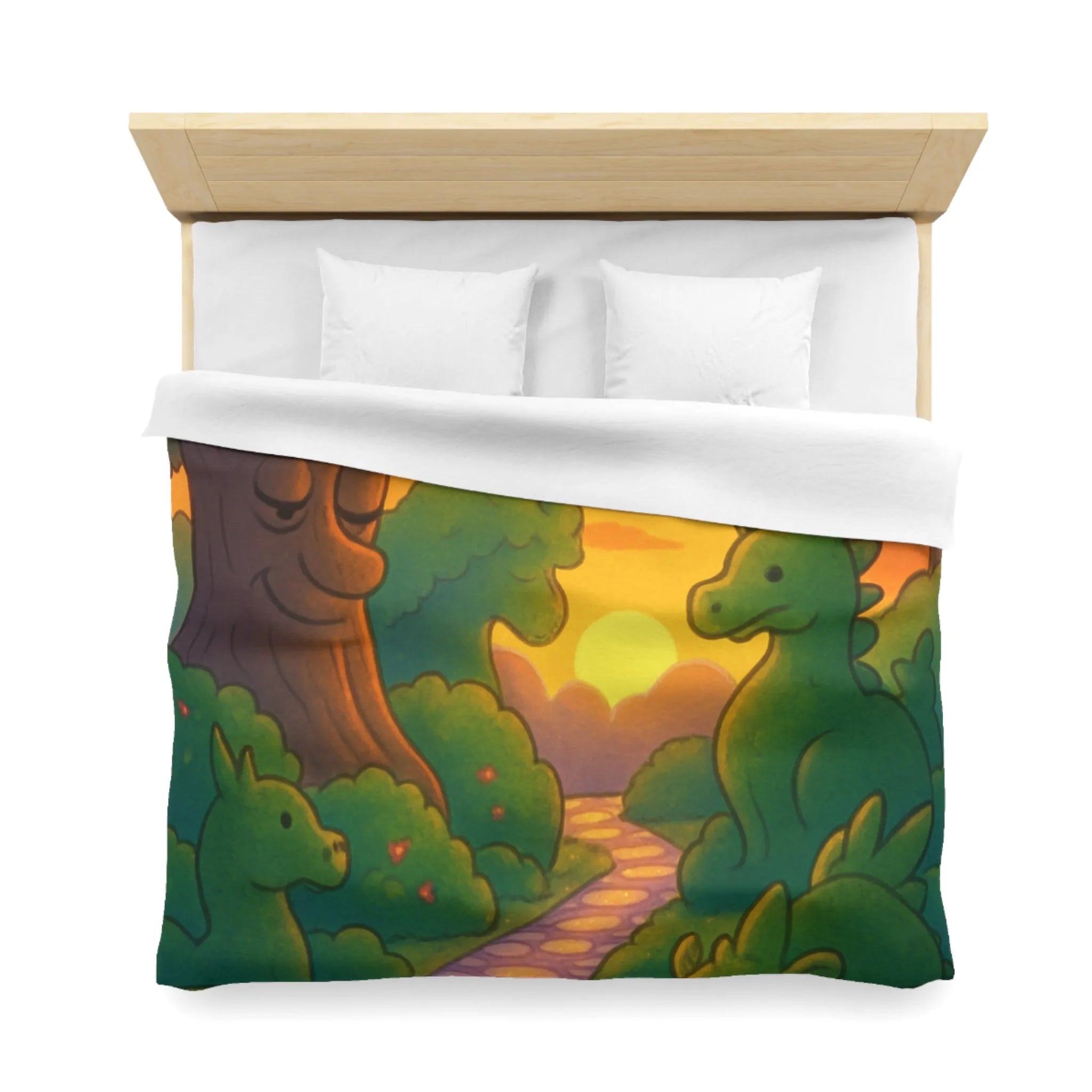Housse de Couette Enchantée avec Dinosaure au Coucher du Soleil pour Chambre Enfant