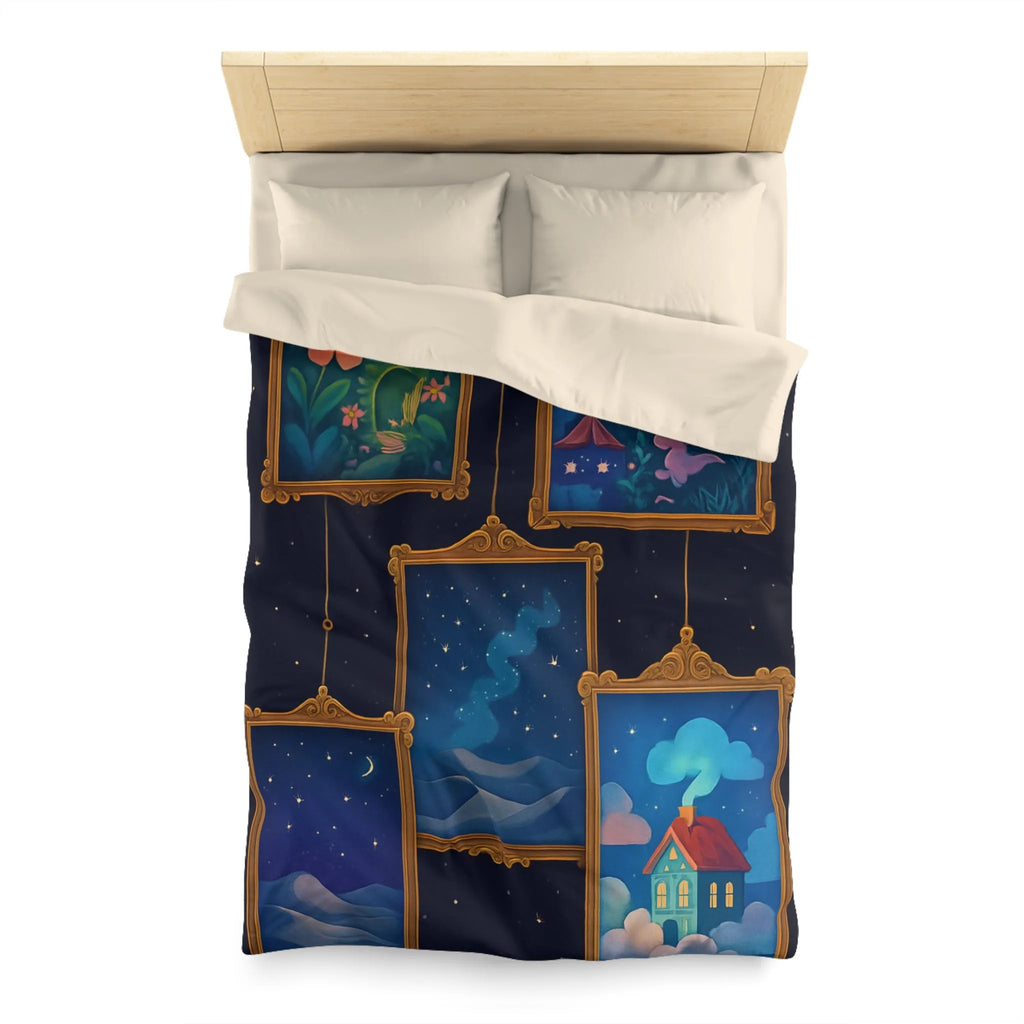 Housse de Couette Artistique avec Paysages de Nuit Étoilée et Fleuri Onirique