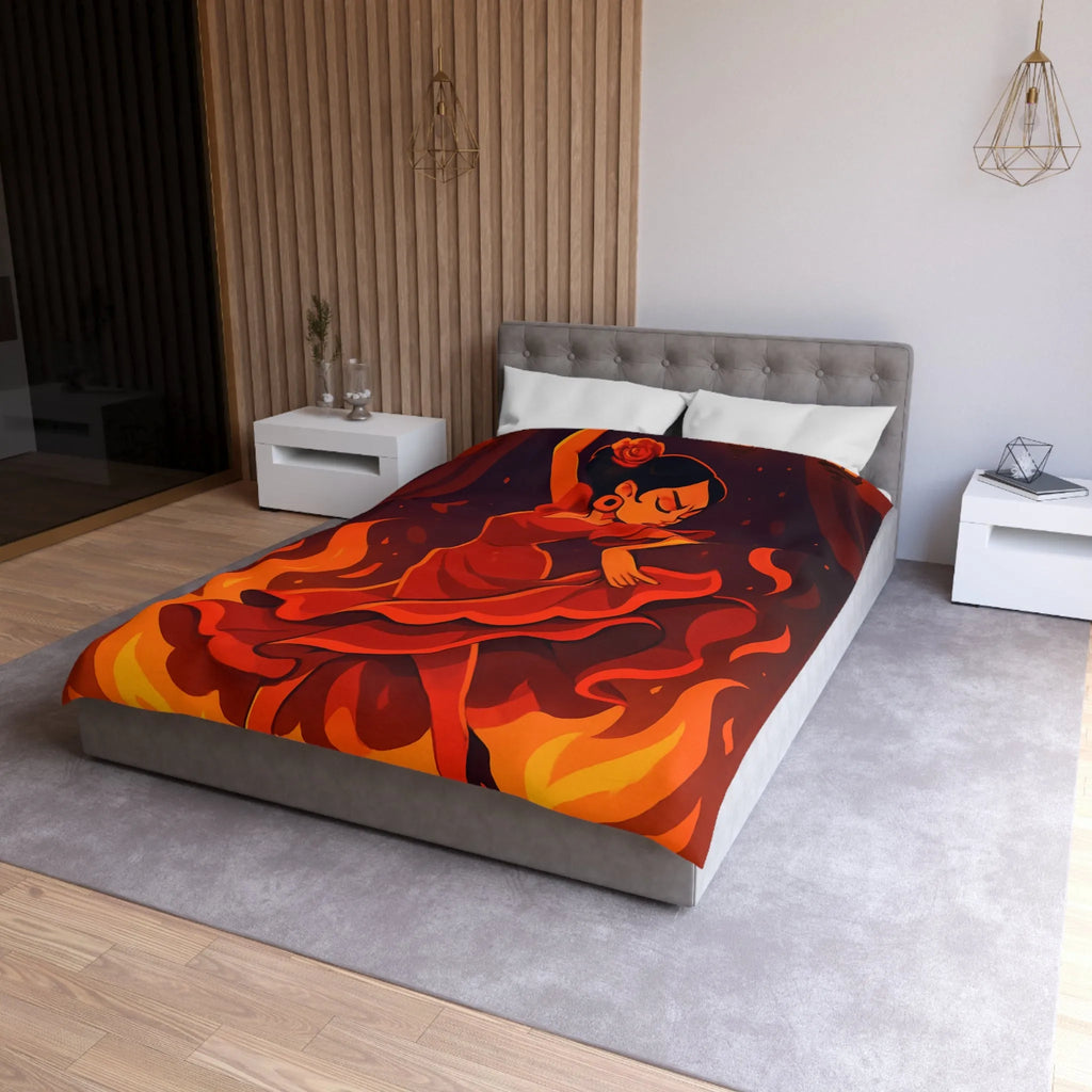 Envoûtante danseuse flamenco rouge intense, ambiance chaleureuse, lanternes et pétales dispersés.