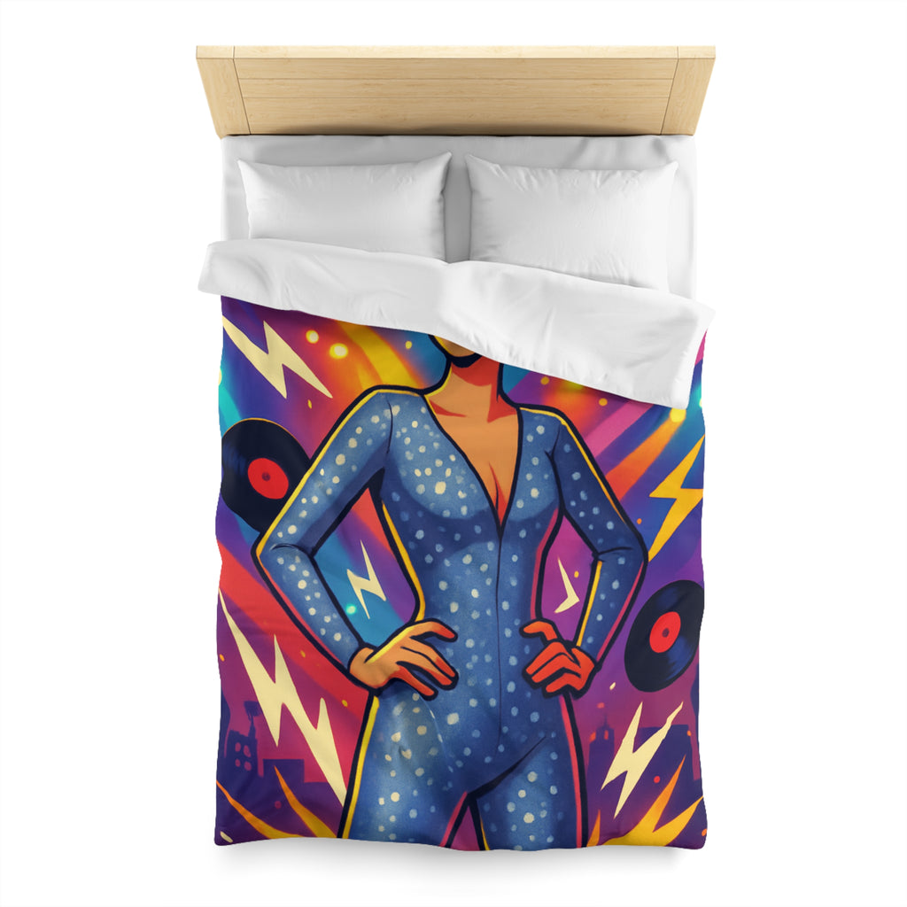 Housse de Couette Thématique Musique Vintage avec Femme dans Combinaison Étoilée Scintillante