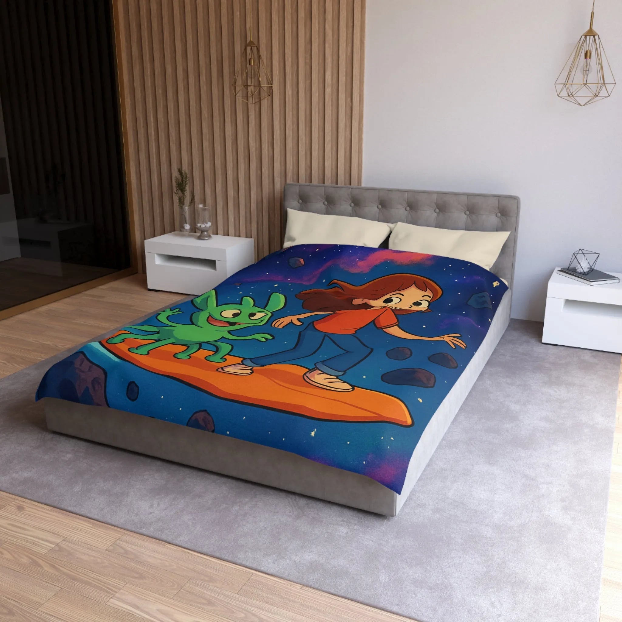 Explorez l’univers avec cette housse de couette lumineuse pour enfants, style aventure cosmique