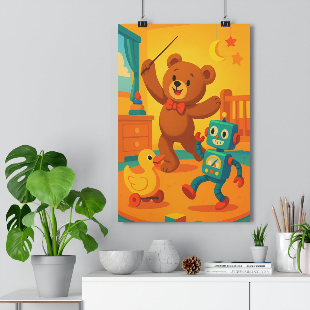 Poster décoratif enfant cartoon ours robot canard joyeux coloré chambre amusant vibrant ludique original