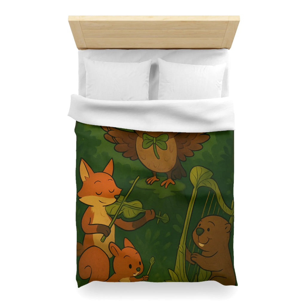 Housse de Couette Douce Forêt Animaux Musiciens Nuit Magique Enfants Nature Verte