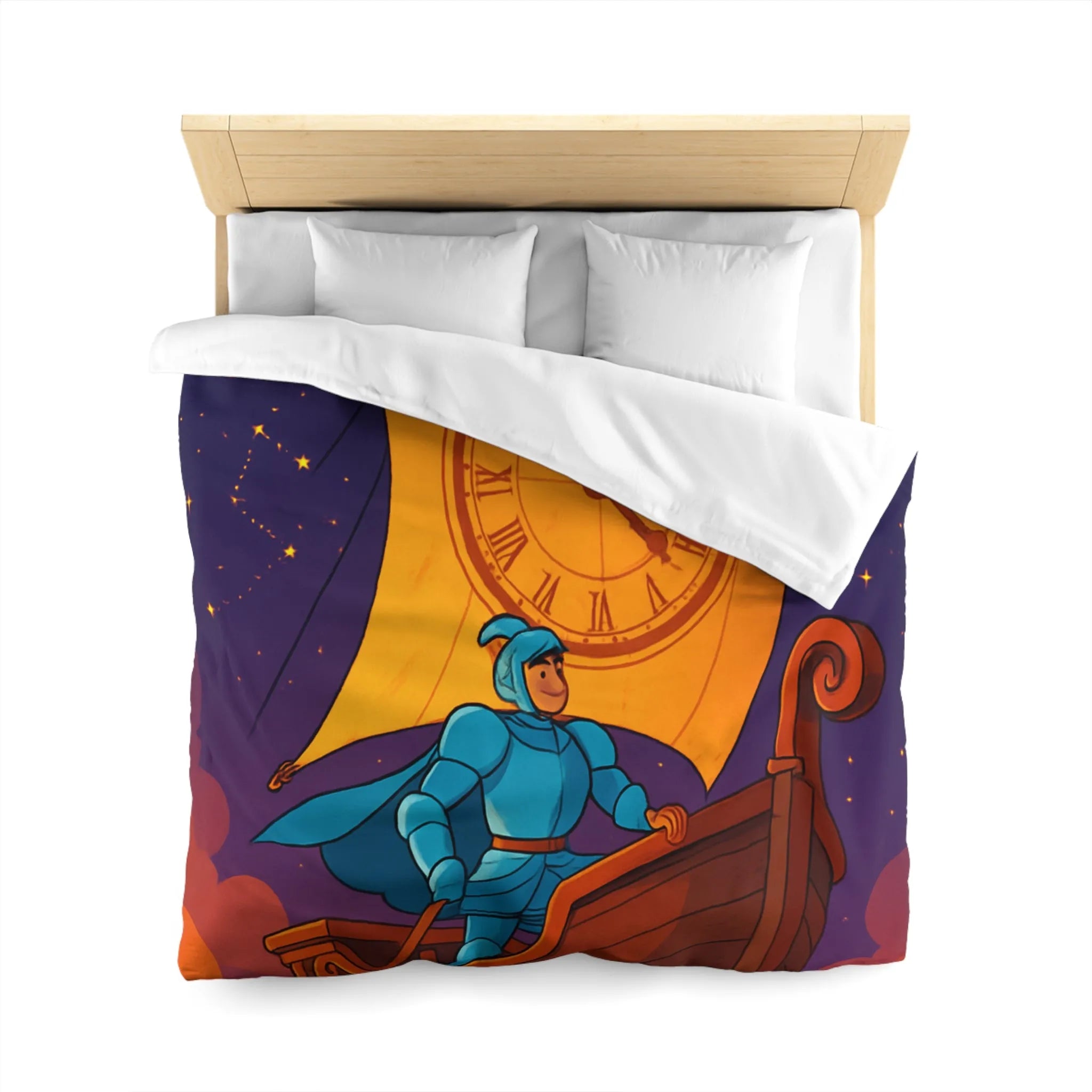 Housse de couette enfant rêveur : chevalier voyageant à travers le cosmos étoilé