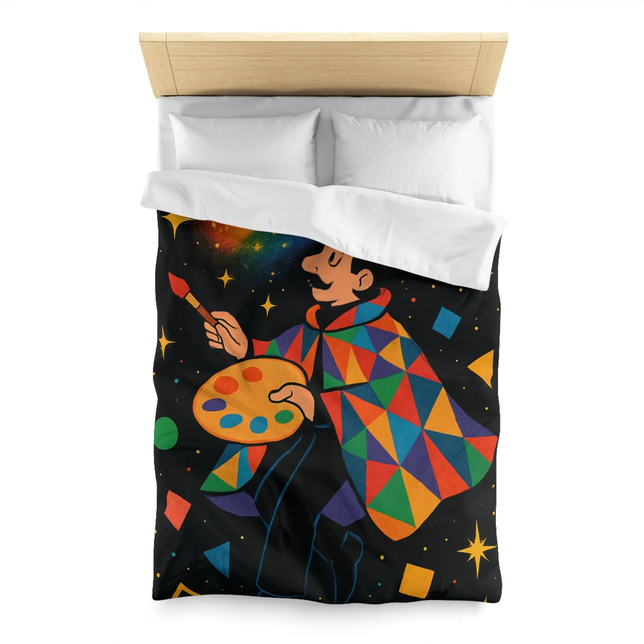 Housse de couette artiste colorée avec motifs géométriques et ciel étoilé magique