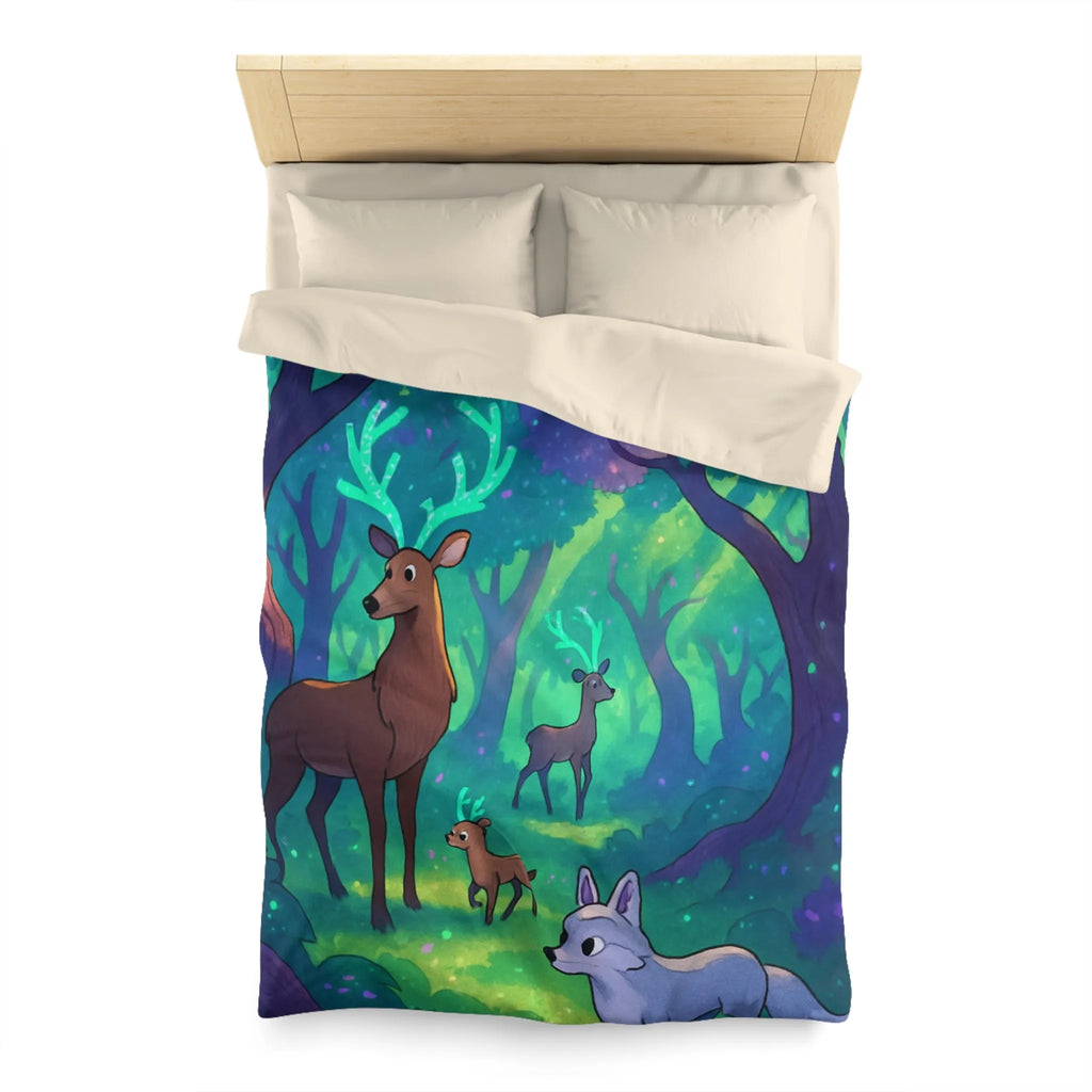 Housse de Couette Forêt Enchantée avec Cerfs Luminescents et Renard Magique Pour Enfants